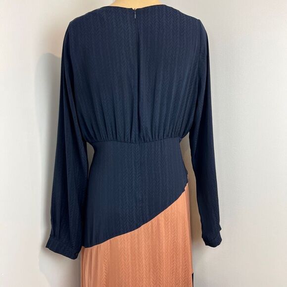 Ghospell Women's Large Colorblock Blue Peach Long Sleeve Maxi Dress Peasant Chic - Picture 6 of 15